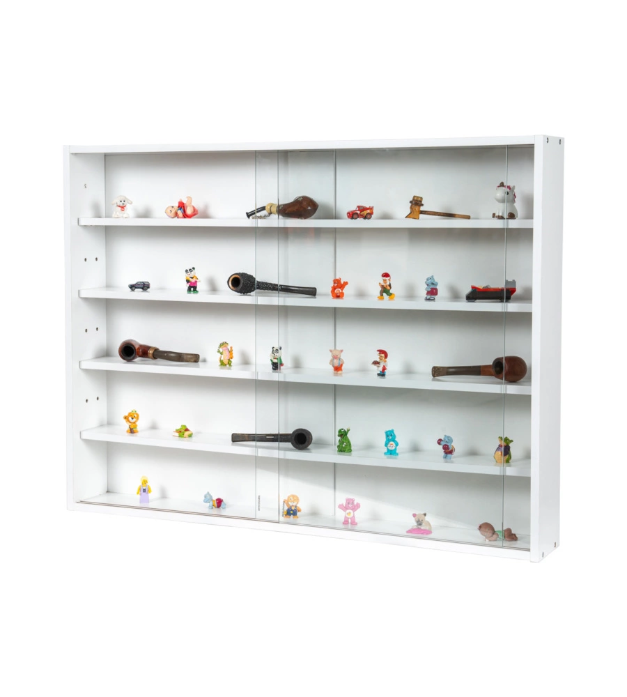 VETRINETTA ESPOSITORE PER COLLEZIONISMO BELLAHOME BIANCO CON ANTE IN VETRO TEMPERATO 80X11X60 CM